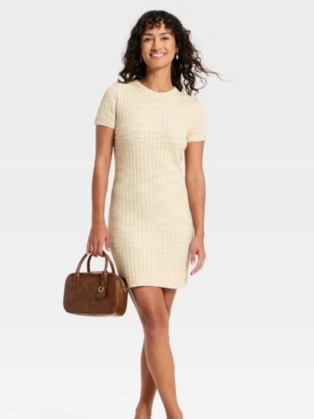 Universal Threads Women Short Sleeve Rib Mini Sweater Dress